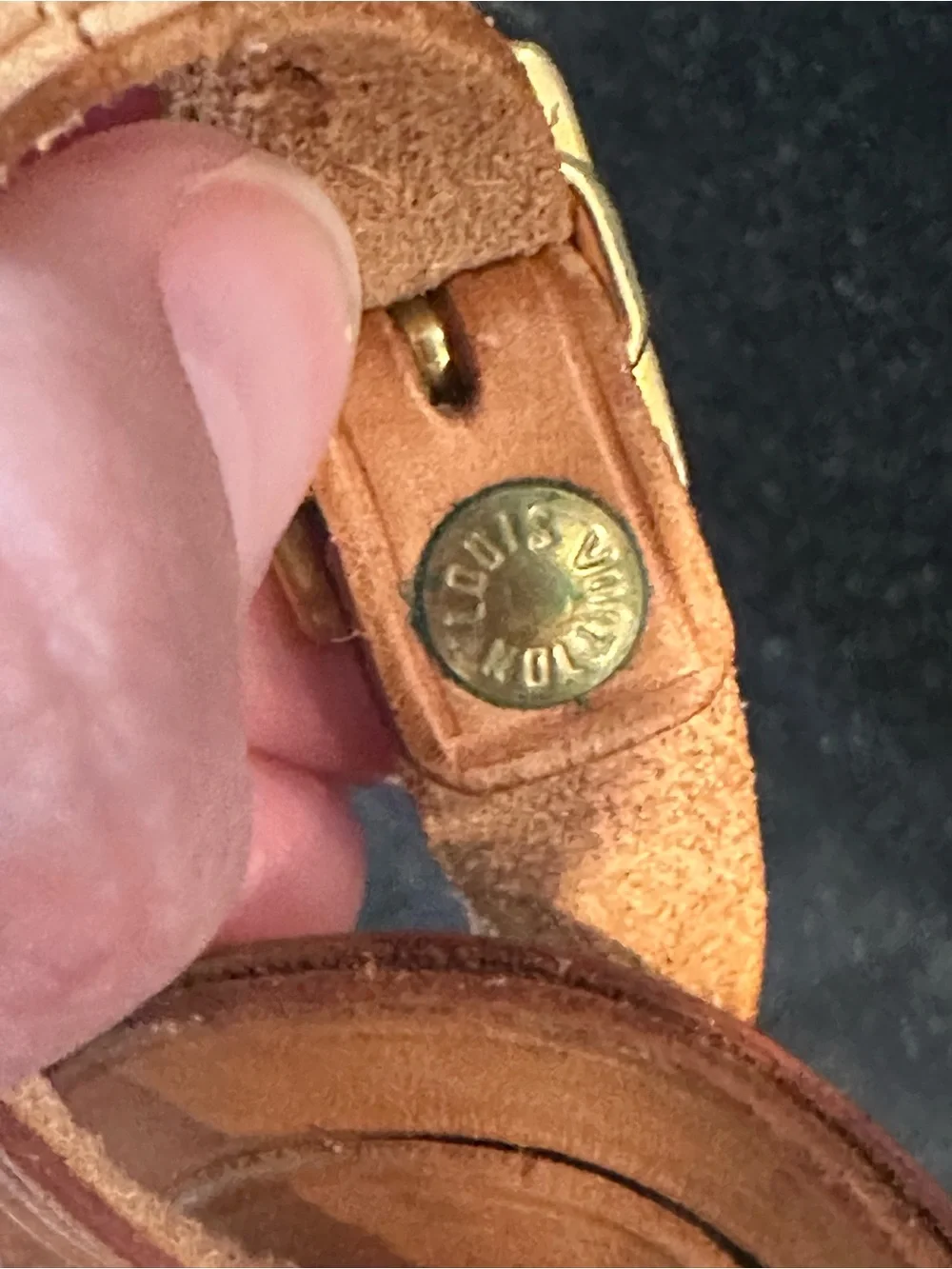 Louis Vuitton Brown Leather Luggage Tag with Gold-Tone Buckle